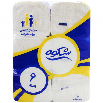 بسته 6 عددی دستمال کاغذی 2 لایه شکوه 250 برگ